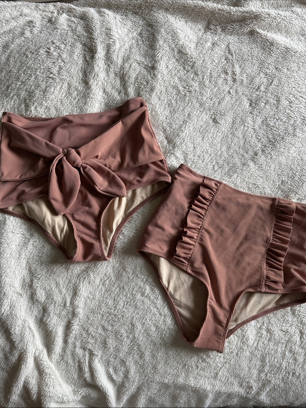 Mauve Ribbed High-Waist Bikini Bottoms - Set of 2